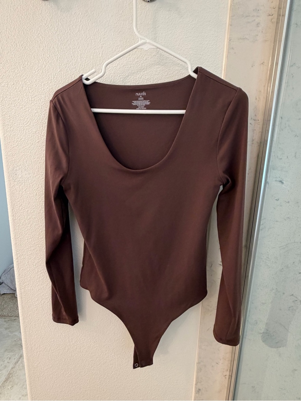nuuds Long Sleeve Scoop Neck Bodysuit in Chocolate Brown